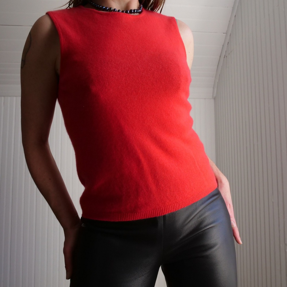 Modern Bird Hill watermelon red super soft cashmere sleeveless top